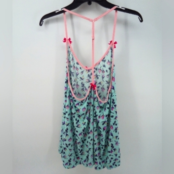 Betsey Johnson Mint Green Floral Pajama Top 2016 Collection Spandex Blend M - Picture 3 of 11